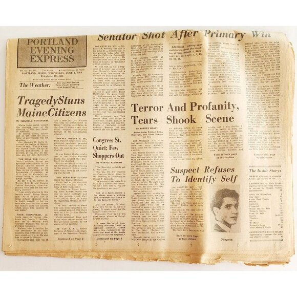 1968 Senator Robert Kennedy Assassination Portland Express Newspaper June 5 DWJJ - Picture 3 of 3